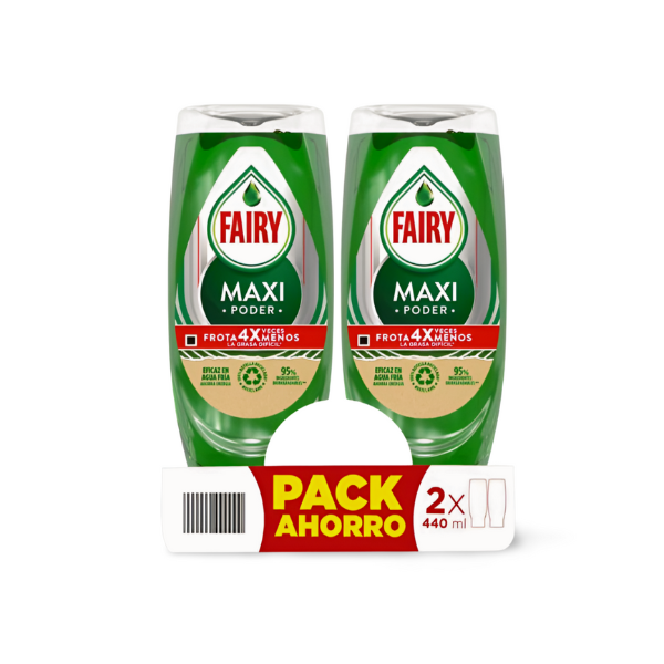 Fairy Lavavajillas Maxi Poder Antigoteo Pack Ahorro 440ml + 440ml