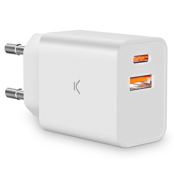 Ksix bxcdc20d blanco / cargador de red eléctrica usb-c + usb-a 20w