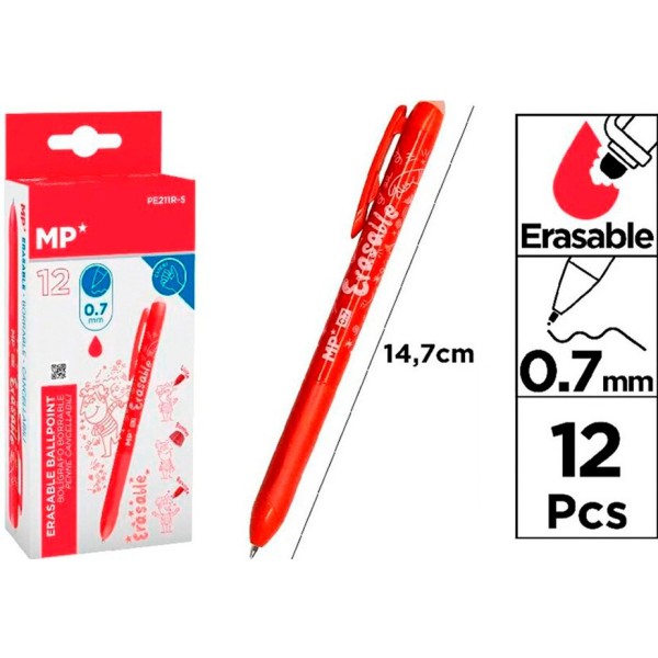 Bolígrafo borrable rojo, 12 uds, blister
